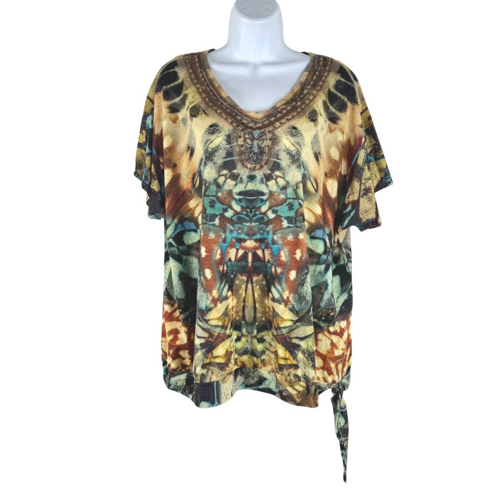 Chico's‎ Hidden Butterfly Necklace Top Size 3 Printed Beaded Sequins NWT TP-3110